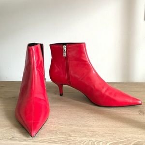Red kitten heel booties